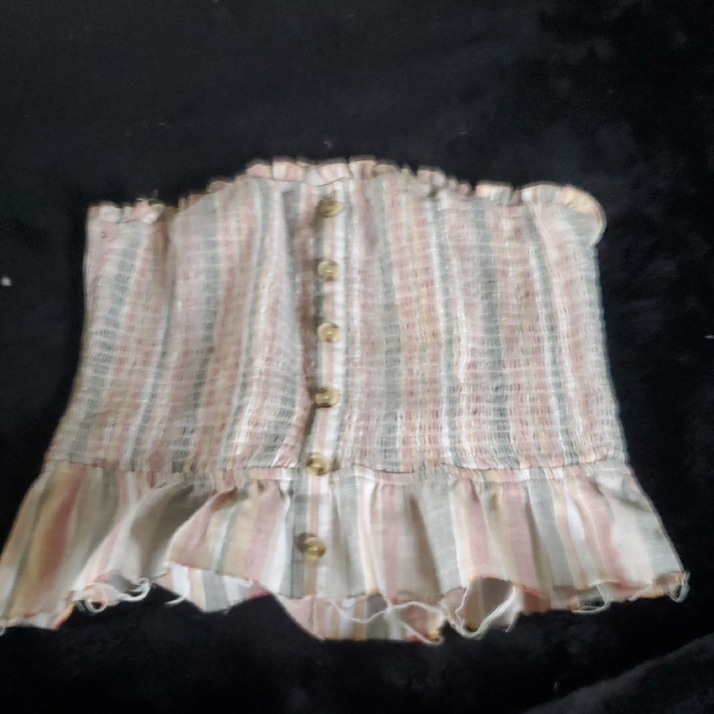 Striped Ruffle Button-Up Tube Top